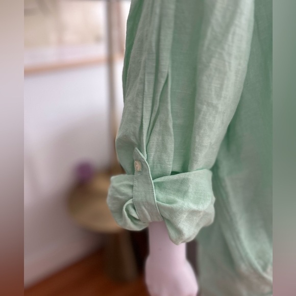 Old Navy Linen Lime Green Boho Summer Beach Unisex Shirt Size XXL - Picture 9 of 10